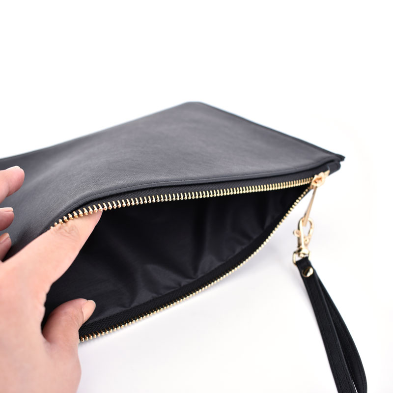 Customized Black Pouch with Wrist Strap | Custom Pouch for Check Book