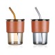 450 ML Glass Tumbler with Lid, Straw and Protective Anti-Slip Leather Sleeve