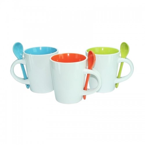 Dual Colour Ceramic Mug with Spoon (310ml)