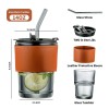 450 ML Glass Tumbler with Lid, Straw and Protective Anti-Slip Leather Sleeve