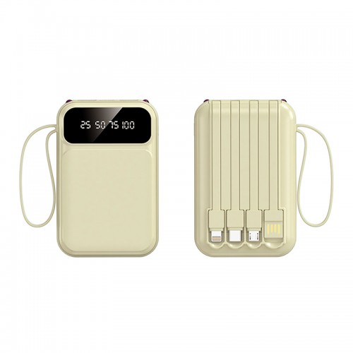 10000mAh POWERBANK with 4 x DETACHABLE CABLE + 2 x USB PORT 2.1A Fast Charge - 2 x LED Torch Light Vibrant & Compact Size