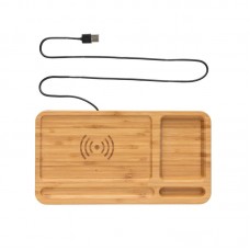 Bamboo desk organiser wireless charger