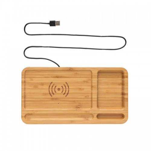 Bamboo desk organiser wireless charger