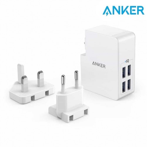 ANKER POWERPORT 4 LITE 27W 4 USB CHARGER EU/UK PLUG WHITE