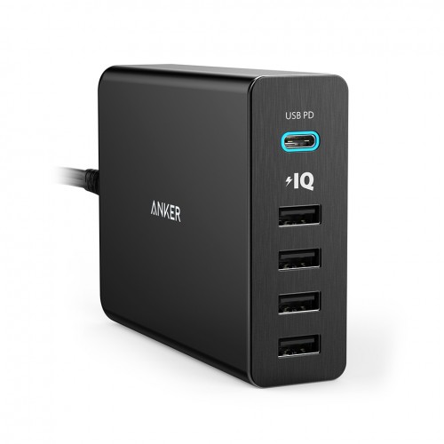 ANKER POWERPORT+ 5 WITH USB C POWER DELIVERY UK PLUG BLACK