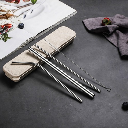 4pcs Straws Box Set - Stainless Steel Reusable Straws with Brush